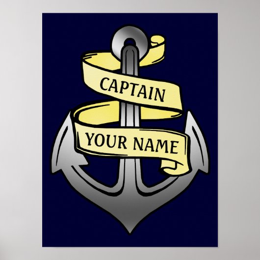 Poster Bateau personnalisable Capitaine Votre nom Ancre (Devant)