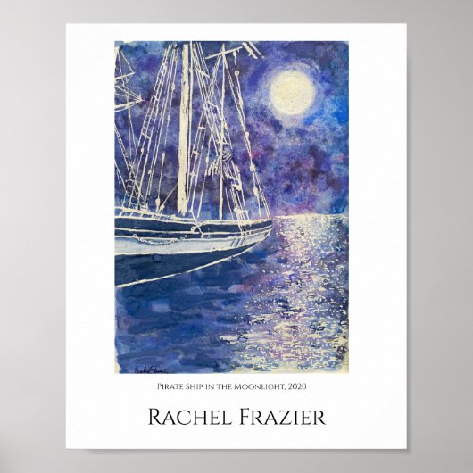 Poster Bateau pirate au clair de lune (Devant)