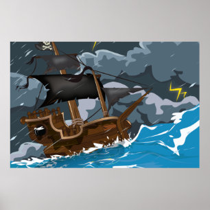 Poster Bateau pirate dans la tempête