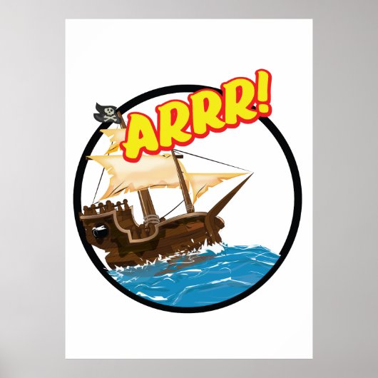 Poster Bateau pirate de dessin animé drôle (Devant)