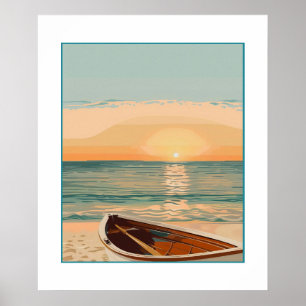 Poster Bateau plage au coucher du soleil