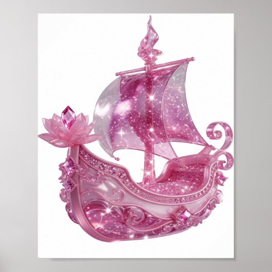 Poster Bateau rose pailleté chic (Devant)