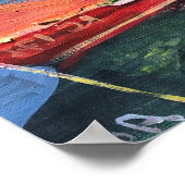 Poster Bateau rouge à peinture moderne dans la mer (Coin)