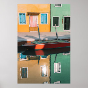 POSTER BATEAU ROUGE ET VERT ACCUEIL SUR LE QUAI