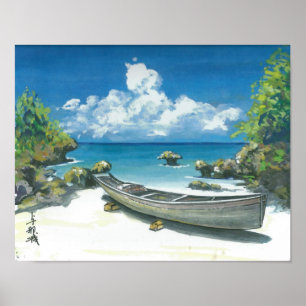 Poster Bateau sur l'affiche de peinture de plage de