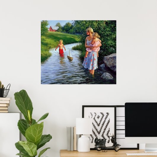 Poster bateau sur une oeuvre d'art fluvial (Bureau à domicile)