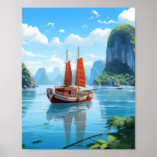Poster Bateau traditionnel serein au Vietnam's Emerald