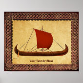 Poster Bateau viking à voile rouge II (Devant)