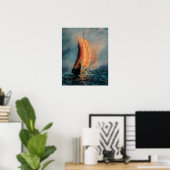Poster Bateau viking naviguant sur mer/océan dans le brou (Bureau à domicile)