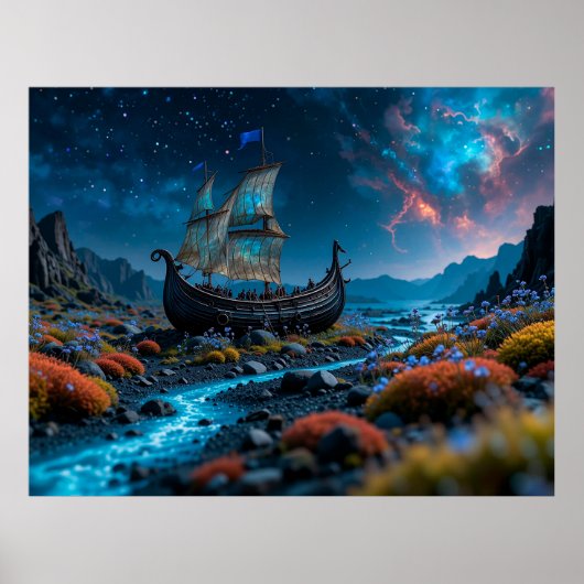 Poster Bateau Viking sous un ciel étoilé (Devant)