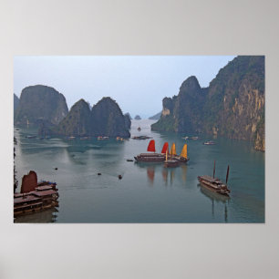 Poster Bateaux à voile à Ha Long Bay - Vietnam, Asie