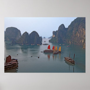 Poster Bateaux à voile à Ha Long Bay - Vietnam, Asie