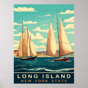 Poster Bateaux à voile à Long Island, NY, Voyage