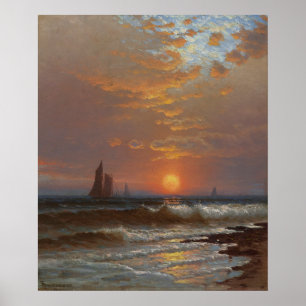 Poster Bateaux à voile au coucher du soleil