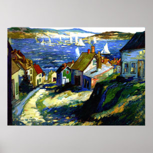 Poster Bateaux à voile au port, peinture d'art