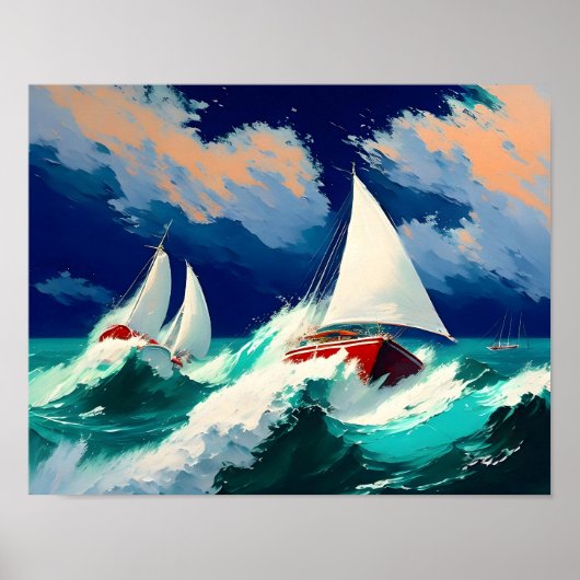 Poster Bateaux à voile Courses en Mer Lourde (Devant)