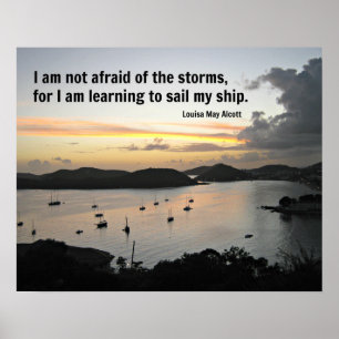 Poster Bateaux à voile dans le port avec une citation sur