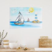 Poster Bateaux à voile dans l'océan bleu (Cuisine)