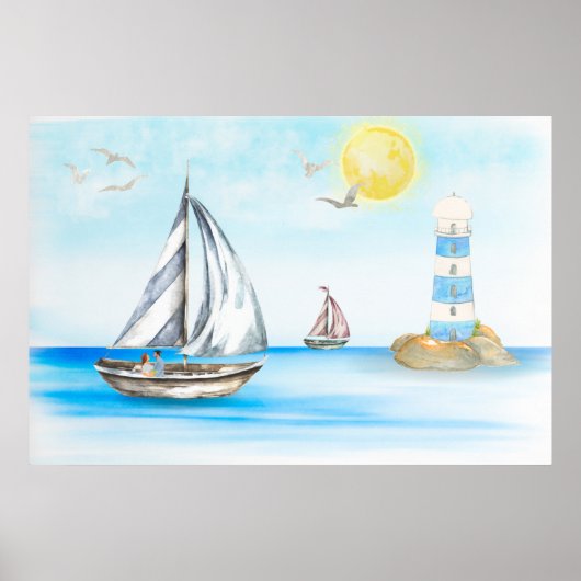 Poster Bateaux à voile dans l'océan bleu (Devant)