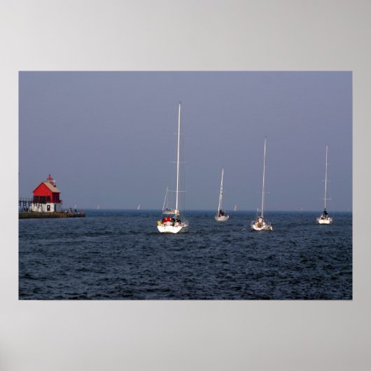 Poster Bateaux à voile le long du Grand Haven Channel (Devant)