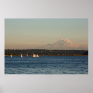 Poster Bateaux À Voile Sur Le Lac Washington, Avec Mercer