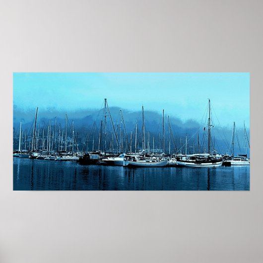 Poster Bateaux à voile sur un Matin Foggy (Devant)