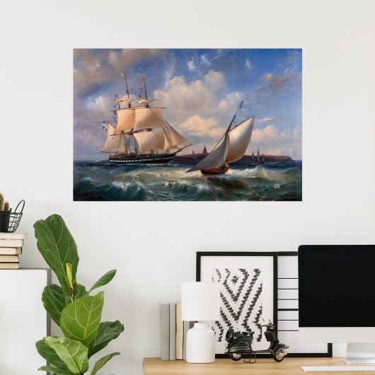 Poster Bateaux à voile sur une mer agitée (Bureau à domicile)