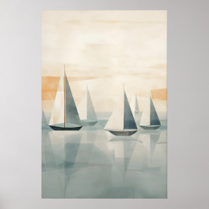 Poster Bateaux Abstraits sur Mer Sérène - Art Nautique Mo