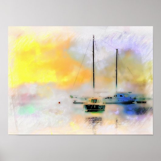 Poster bateaux au coucher du soleil (Devant)