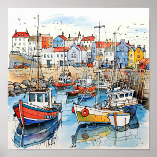 Poster Bateaux Balnéaires Dans Le Port