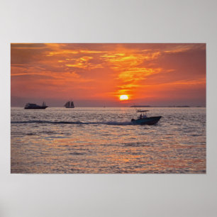 Poster Bateaux, coucher de soleil à Key West, Floride