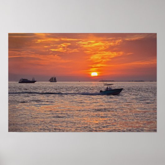 Poster Bateaux, coucher de soleil à Key West, Floride (Devant)