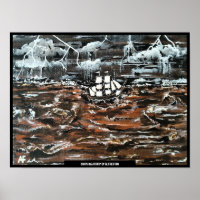 Bateaux dans une peinture de tempête par Alfred Fo