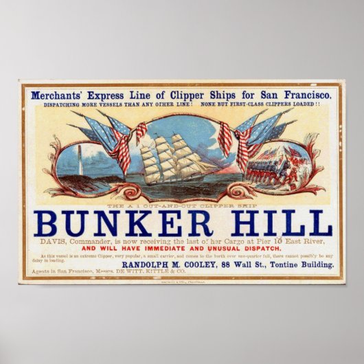 Poster Bateaux de Clipper Bunker Hill pour San Francisco  (Devant)