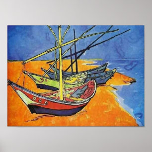 Poster Bateaux de pêche sur la plage Van Gogh Art