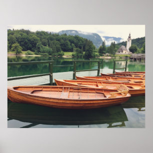 Poster Bateaux en bois dans le lac Bohinj, Slovénie Photo
