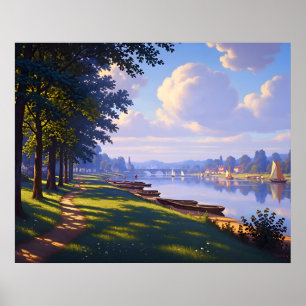 Poster Bateaux le long de la rivière tranquille