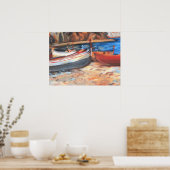 Poster Bateaux rustiques en rangée au bord de l'eau (Cuisine)