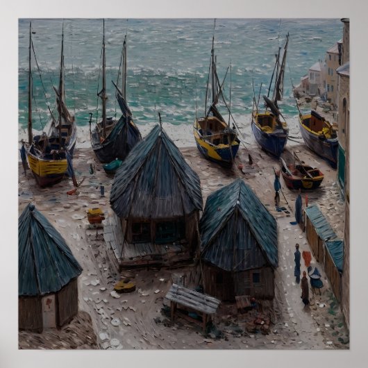 Poster Bateaux sur la plage à Étretat (Devant)