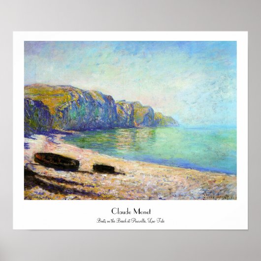Poster Bateaux sur la plage de Pourville, Low Tide Monet (Devant)