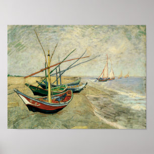 Poster Bateaux sur la plage de Saintes-Maries