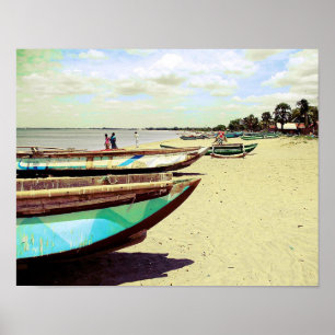 Poster Bateaux sur la plage tropicale