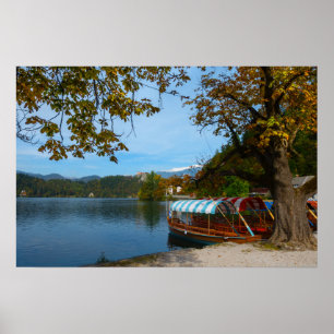 Poster Bateaux touristiques sur le lac de Bled en automne