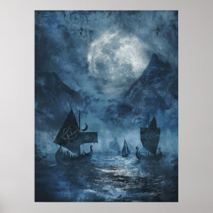 Poster Bateaux viking de noix Samhain Halloween nordique