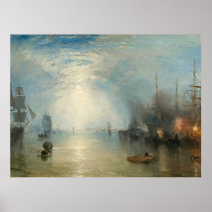 Poster bateliers chargeant des charbons au clair de lune