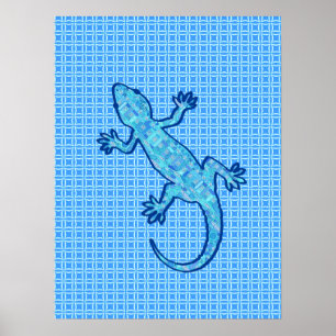 Poster Batik tribal Gecko - bleu denim