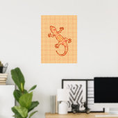 Poster Batik tribal Gecko - corail et orange clair (Bureau à domicile)