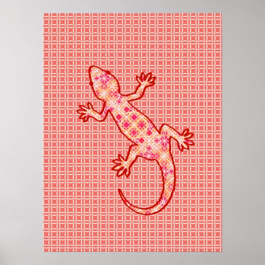 Poster Batik tribal Gecko - corail rose et crème (Devant)