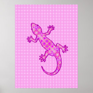 Poster Batik tribal Gecko - orchidée et coquille rose