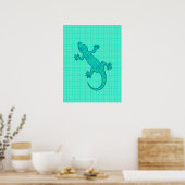 Poster Batik tribal Gecko - turquoise / paon (Cuisine)
